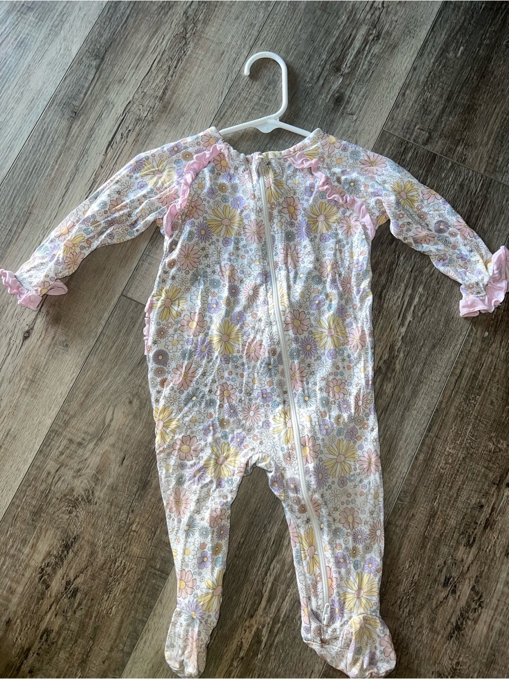Pink Floral Footed One-Piece Pajama with Ruffle Trim